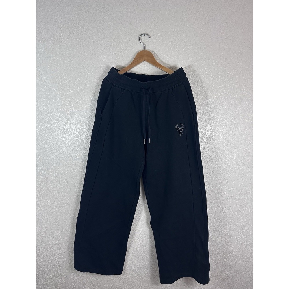 Lululemon Black Wide Leg Sweatpants Embroidered Logo Size Medium
